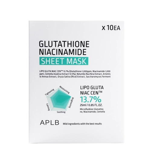 APLB - Glutathione Niacinamide Sheet Mask Set - Izgaismojošu Auduma Sejas Masku Komplekts - 10x25ml