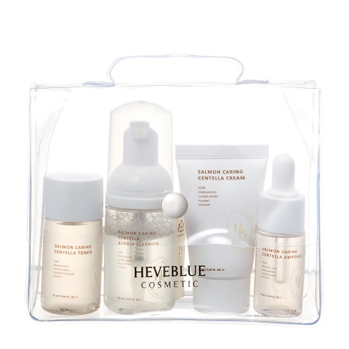 HEVEBLUE - Salmon Caring Centella Special Travel Kit Bag - Miniatūru Komplekts - 30ml+25ml+13ml+20ml