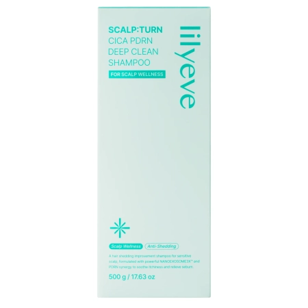 lilyeve - Scalp:Turn Cica PDRN Deep Clean Shampoo - Nomierinošs un Attīrošs Šampūns Matiem un Galvas Ādai - 500g