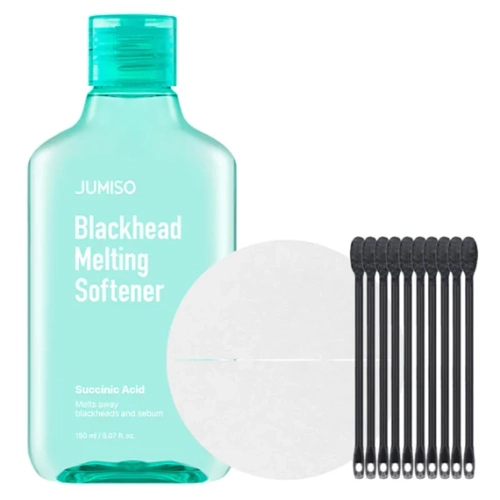Jumiso - Blackhead Melting Softner + Cotton Pads + Cotton Swab - Komplekts Melno Punktiņu Noņemšanai + Kosmētiskie Spilventiņi un Vates Kociņi - 150ml/40gab/10gab
