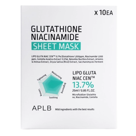 APLB - Glutathione Niacinamide Sheet Mask Set - Izgaismojošu Auduma Sejas Masku Komplekts - 10x25ml