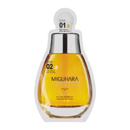 Miguhara - 2Step Whitening Mask Pack Origin - Izgaismojoša Auduma Maska - 1,7ml + 25ml