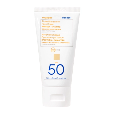 Korres - Yoghurt Tinted Sunscreen Face Cream SPF50 - Tonējošs Sejas Krēms ar Aizsargfiltru - 50ml