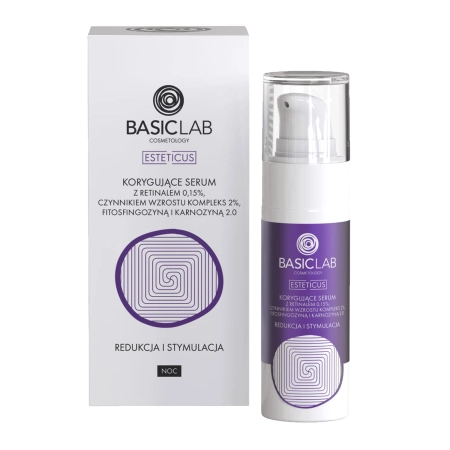 BasicLab - Samazināšana un Stimulēšana - Koriģējošs Serums ar 0,15% Retinolu, 2% Augšanas Faktora Kompleksu, Fitosfingosīnu un Karnosīnu 2.0 - 30ml