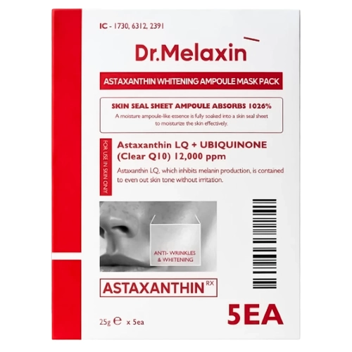 Dr.Melaxin - Astaxanthin Whitening Ampoule Mask - Izgaismojosu Auduma Masku Komplekts ar Astaksantīnu - 5x25g