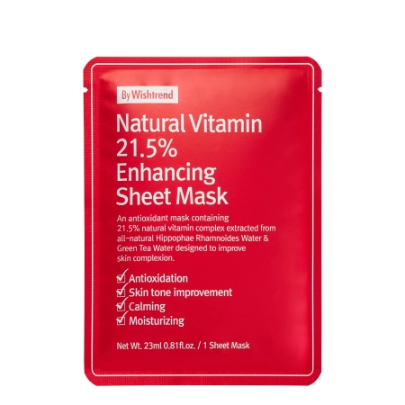 By Wishtrend - Natural Vitamin C21 5% Enhancing Sheet Mask - Auduma Maska ar C Vitamīnu - 1 gab/23ml