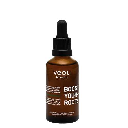 Veoli Botanica - BOOST YOUR ROOTS - Sildošs un Stimulējošs Losjons Galvas Ādai ar 3% Baicapil, 2% Ābolu Cilmes Šūnām un 2% Zāģpalmas Ekstraktu - 50ml
