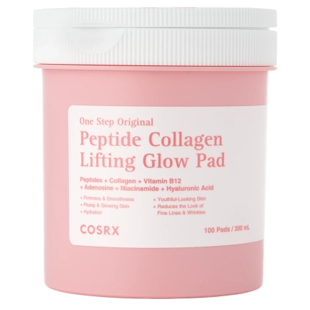 COSRX - One Step Original Peptide Collagen Lifting Glow Pad - Izgaismojoši Liftinga Spilventiņi ar Peptīdiem un Kolagēnu - 300ml/100gab