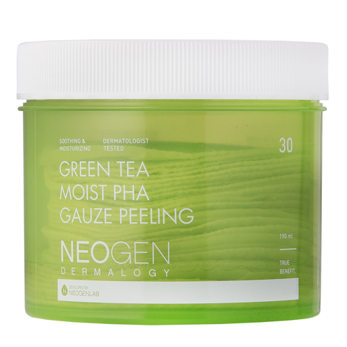 Neogen - Green Tea Moist PHA Gauze Peeling - Pīlingojošas Plāksnītes ar Skābēm un Zaļo Tēju - 30gab/190ml