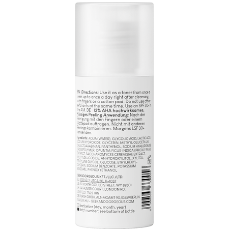 Geek & Gorgeous - Smooth Out - Spēcīgs Eksfoliants ar 12% Glikolskābi un Pienskābi - 30ml