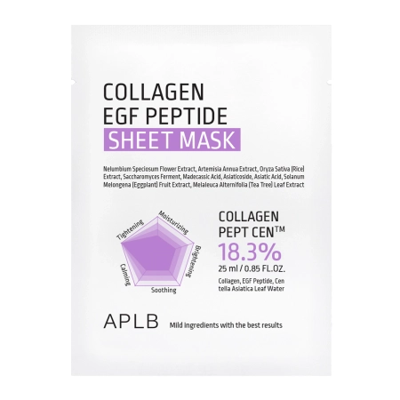 APLB - Collagen EGF Peptide Sheet Mask - Mitrinoša un Nostiprinoša Auduma Maska Sejai - 1gab./25ml