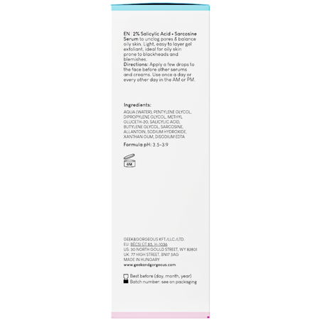 Geek & Gorgeous - Porefectly Clear - Serums ar 2% Salicilskābi un Sarkozīnu - 30ml