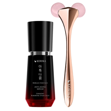 KORIKA - Anti-age Skincare Set - Anti-aging Serum 30 ml & 3D Face Roller - Pretnovecošanās Komplekts - Serum + Roller - 30ml+1gab