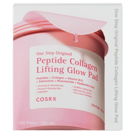 COSRX - One Step Original Peptide Collagen Lifting Glow Pad - Izgaismojoši Liftinga Spilventiņi ar Peptīdiem un Kolagēnu - 300ml/100gab