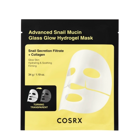 COSRX - Advanced Snail Mucin Glass Glow Hydrogel Mask - Hidrogela Gliemežu Mucīna Masku Komplekts - 34gx3 gab
