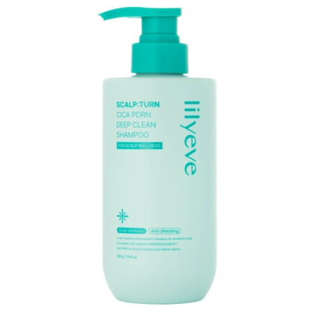 lilyeve - Scalp:Turn Cica PDRN Deep Clean Shampoo - Nomierinošs un Attīrošs Šampūns Matiem un Galvas Ādai - 500g