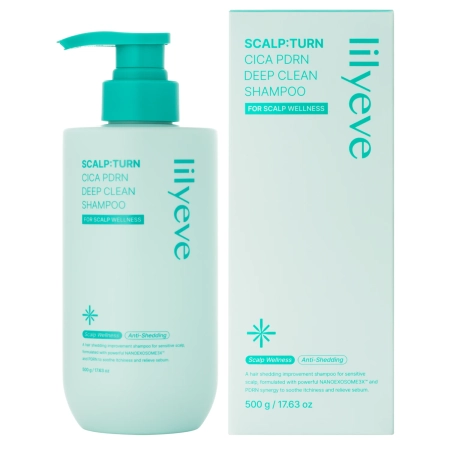 lilyeve - Scalp:Turn Cica PDRN Deep Clean Shampoo - Nomierinošs un Attīrošs Šampūns Matiem un Galvas Ādai - 500g