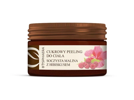 Bosphaera - Nostiprinošs un Elastību Uzlabojošs Cukura Pīlings Ķermenim - Sulīgā Avene ar Hibisku - 200g