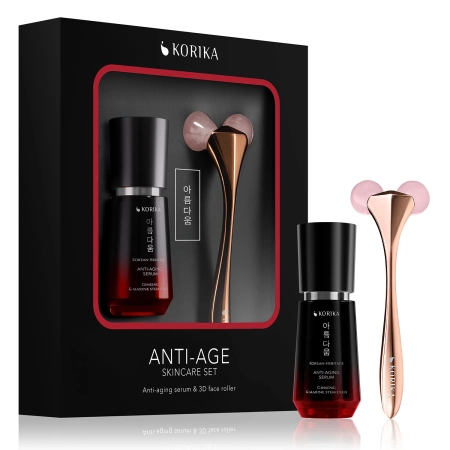 KORIKA - Anti-age Skincare Set - Anti-aging Serum 30 ml & 3D Face Roller - Pretnovecošanās Komplekts - Serum + Roller - 30ml+1gab