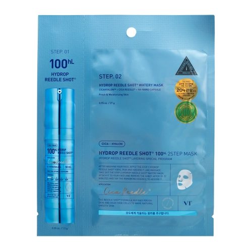 VT Cosmetics - Hydrop Reedle Shot 100hL 2-Step Mask - Mitrinoša Hidrogela Sejas Maska - 1,5g+27g