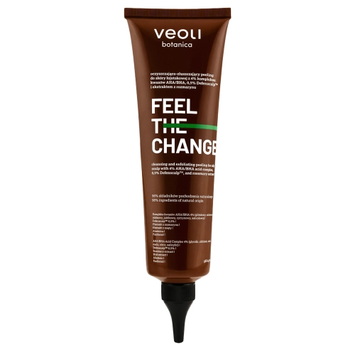 Veoli Botanica - FEEL THE CHANGE - Attīrošs un Nolobošs Pīlings Taukainai Ādai ar 4% AHA/BHA Skābju Kompleksu, 0,5% Defenscalp un Rozmarīna Ekstraktu - 150ml