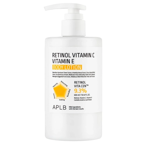 APLB - Retinol Vitamin C Vitamin E Body Lotion - Izlīdzinošs un Nostiprinošs Ķermeņa Losjons ar Retinolu, C un E Vitamīniem - 300ml