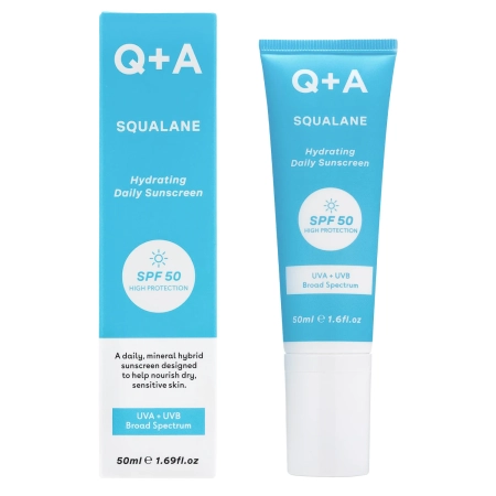 Q+A - Squalane SPF50 Hydrating Facial Sunscreen - Mitrinošs Saules Aizsargkrēms ar Skvalānu un SPF50 - 50ml