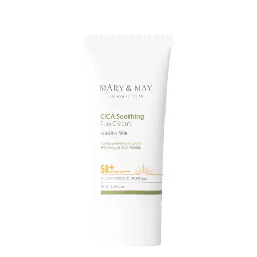 Mary&May - Cica Soothing Sun Cream SPF50+/PA++++ - Nomierinošs un Mitrinošs Krēms ar Saules Aizsargfiltriem - 50ml