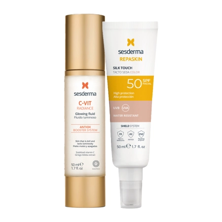 Sesderma - C-VIT Radiance + Repaskin Silk Touch Color SPF50 - Sejas Produktu Komplekts - 50ml+50ml