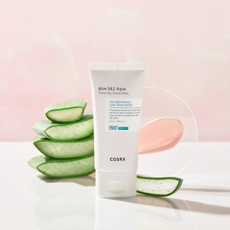 COSRX - Aloe 54.2 Aqua Tone-Up Sunscreen SPF50+/PA++++ - Mitrinošs Krēms ar Saules Aizsargfiltru - 50ml