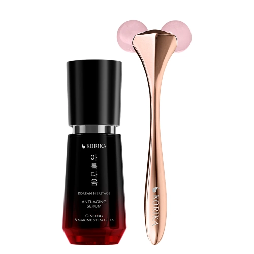 KORIKA - Anti-age Skincare Set - Anti-aging Serum 30 ml & 3D Face Roller - Pretnovecošanās Komplekts - Serum + Roller - 30ml+1gab