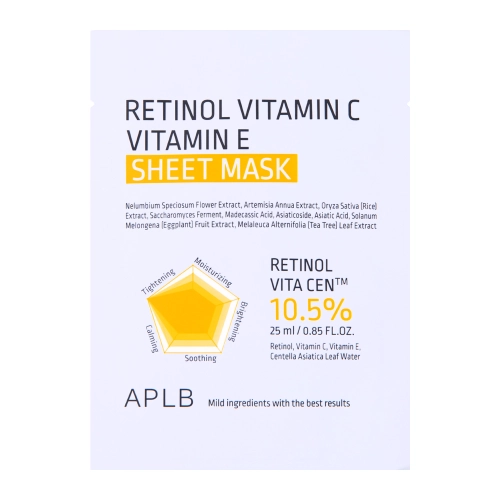 APLB - Retinol Vitamin C Vitamin E Sheet Mask - Auduma Maska ar Retinolu un Vitamīniem C un E - 1gab./25ml