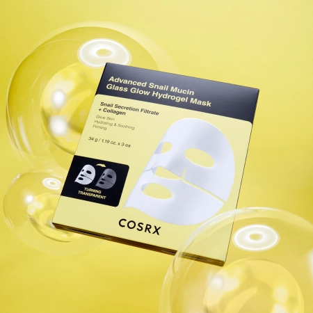 COSRX - Advanced Snail Mucin Glass Glow Hydrogel Mask - Hidrogēla Gliemežu Mucīna Masku Komplekts - 34gx3 gab