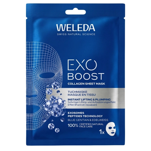 WELEDA - Exo Boost Collagen Sheet Mask - Kolagēna Auduma Maska ar Genciānu un Ēdelveisa Ekstraktu - 1gab/20ml