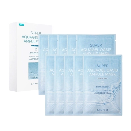 S.Nature - Super Aquagel Oasis Ampoule Mask Set - Mitrinošu Auduma Sejas Masku Komplekts - 10x30ml