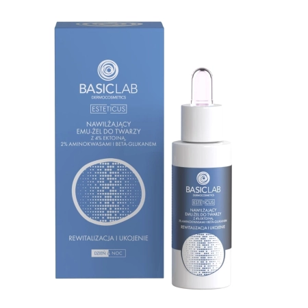 BasicLab - Esteticus - Reģenerācija un Nomierināšana - Mitrinošs Emulsija-Gels Sejai ar 4% Ektoīnu, Aminoskābēm un Beta Glikānu - 30ml