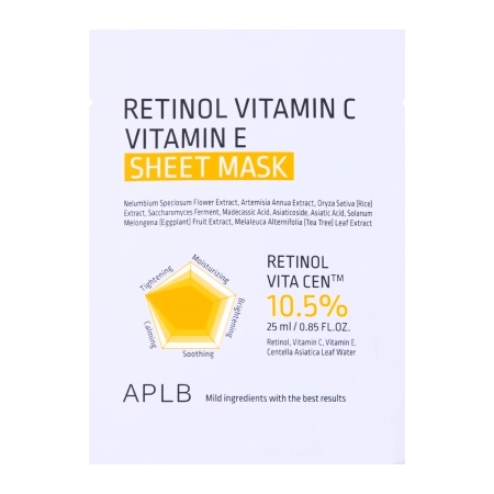 APLB - Retinol Vitamin C Vitamin E Sheet Mask - Auduma Maska ar Retinolu un Vitamīniem C un E - 1gab./25ml