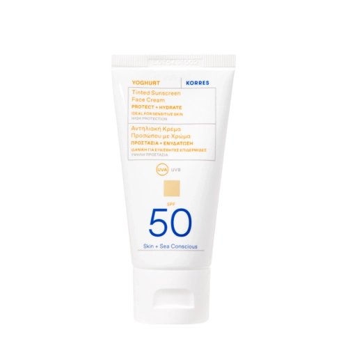 Korres - Yoghurt Tinted Sunscreen Face Cream SPF50 - Tonējošs Sejas Krēms ar Aizsargfiltru - 50ml