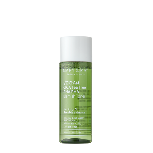 Mary&May - Vegan CICA Tea Tree AHA PHA Toner - Vegānisks Toniks ar Skābēm - 30ml