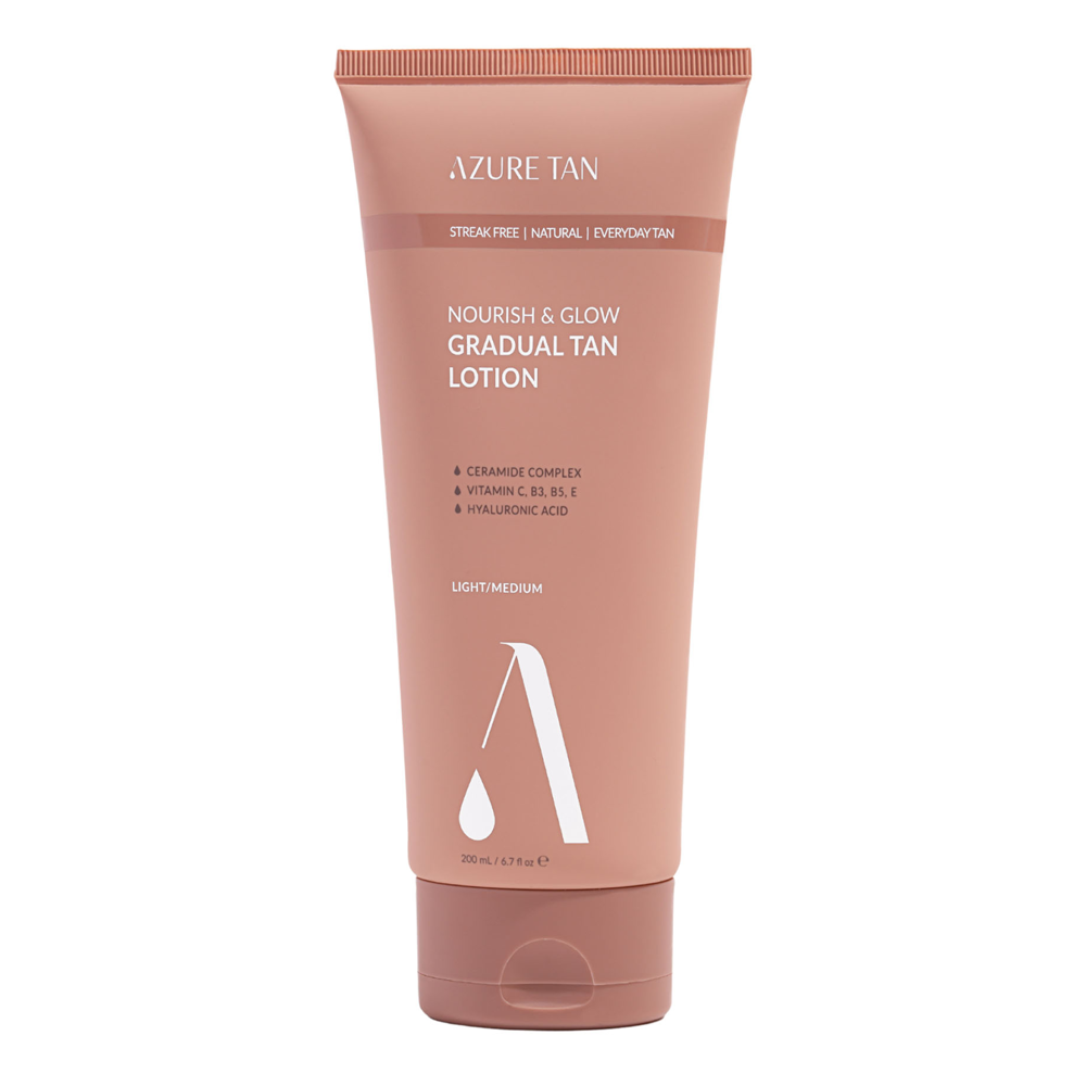 Azure Tan - Nourish & Glow Gradual Tan Lotion - Pakāpeniska Pašiedeguma Ķermeņa Balzams - Light/Medium - 200ml