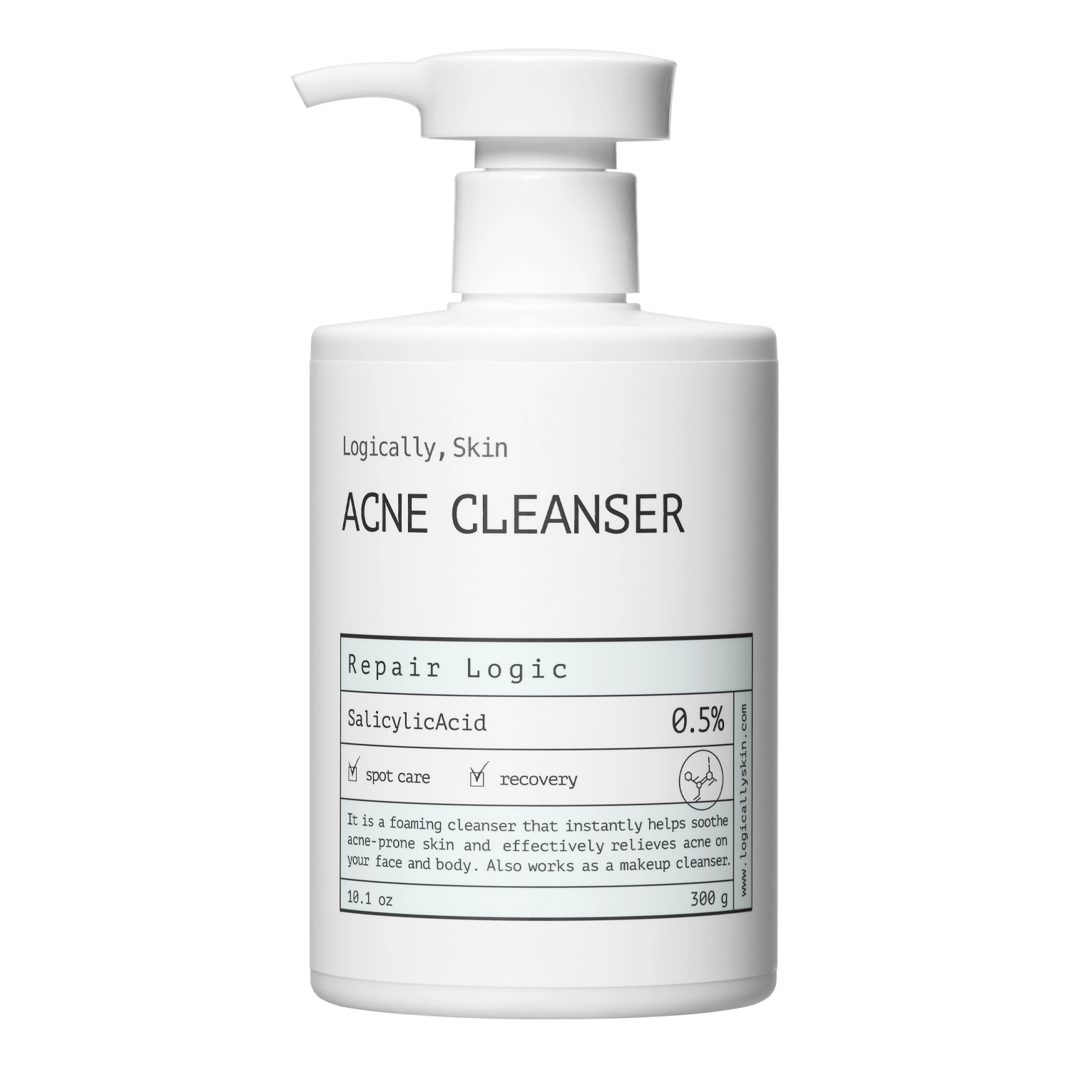 Logically, Skin - Acne Cleanser - Sejas un Ķermeņa Mazgāšanas Želeja ar Salicilskābi - 300ml