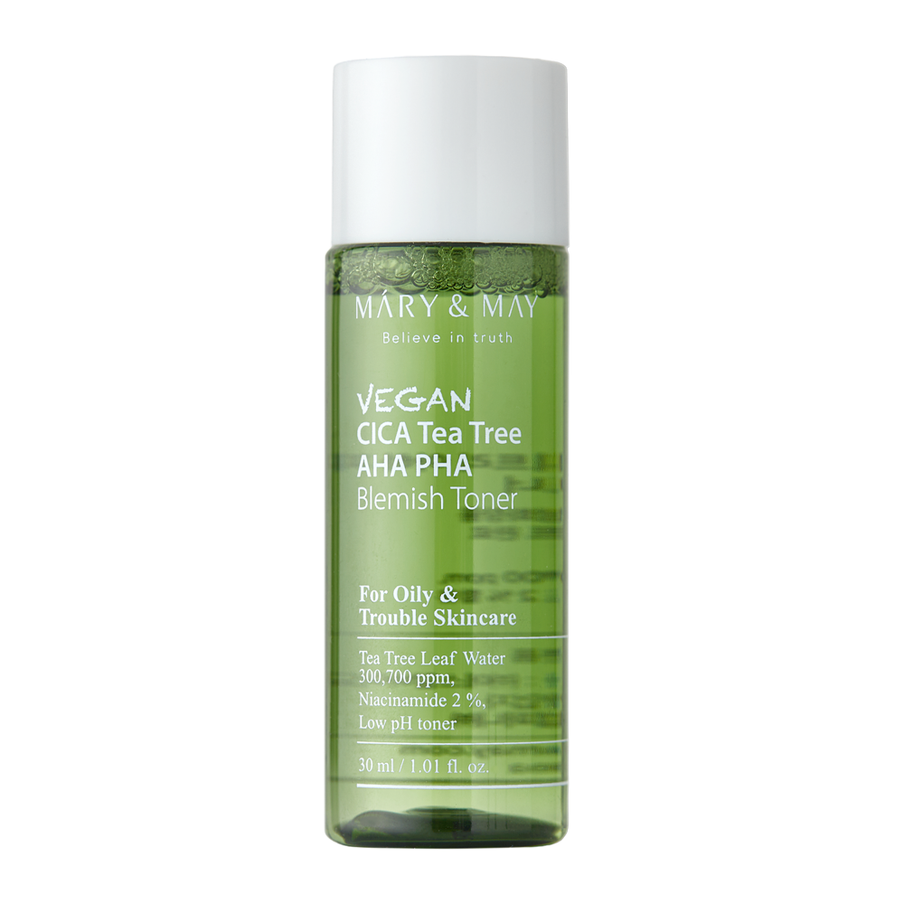 Mary&May - Vegan CICA Tea Tree AHA PHA Toner - Vegānisks Toniks ar Skābēm - 30ml