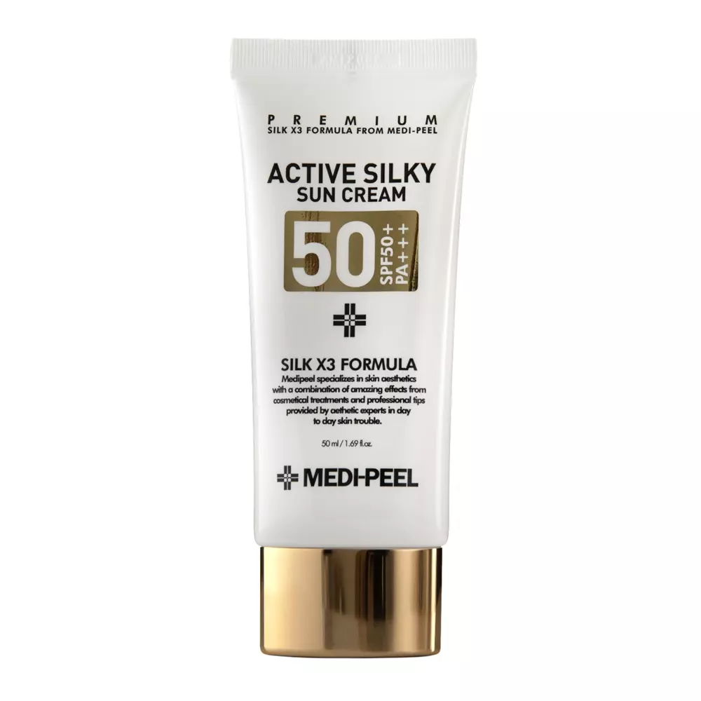 Medi-Peel - Active Silky Sun Cream SPF50+ PA+++ - Pretgrumbu Sejas Krēms ar Aizsargfiltriem un Peptīdiem - 50ml