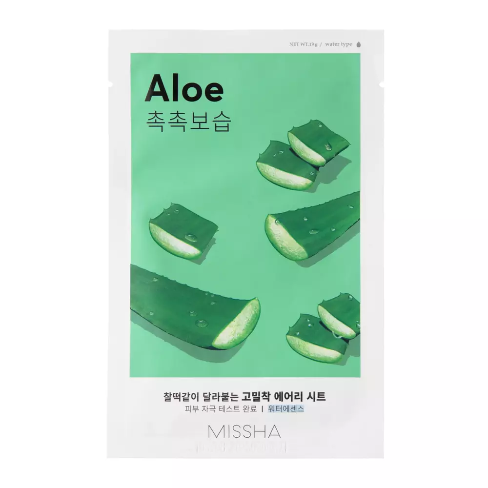 Missha - Airy Fit Sheet Mask - Aloe - Elastību Piešķiroša Mitrinoša Auduma Maska - 19g