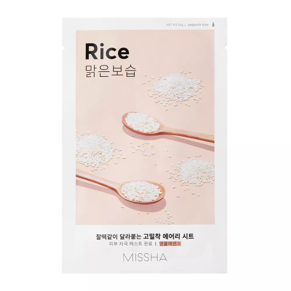 Missha - Airy Fit Sheet Mask - Rice - Izgaismojoši-Izgludinoša Auduma Maska - 19g