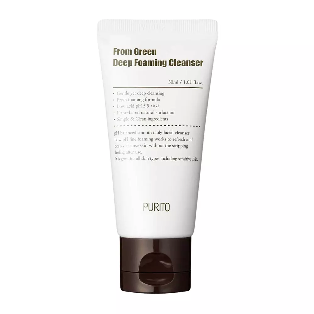 Purito - From Green Deep Foaming Cleanser Mini - Attīrošs putojošs losjons ar centella Asiatica ekstraktu - 30ml