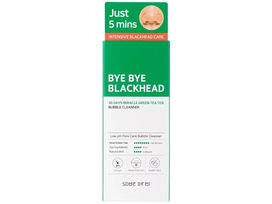 Some By Mi - Bye Bye Blackhead 30 Days Miracle Green Tea Tox Bubble Cleanser - attīrošas sejas mazgāšanas putas ar zaļās tējas ekstraktu - 120ml