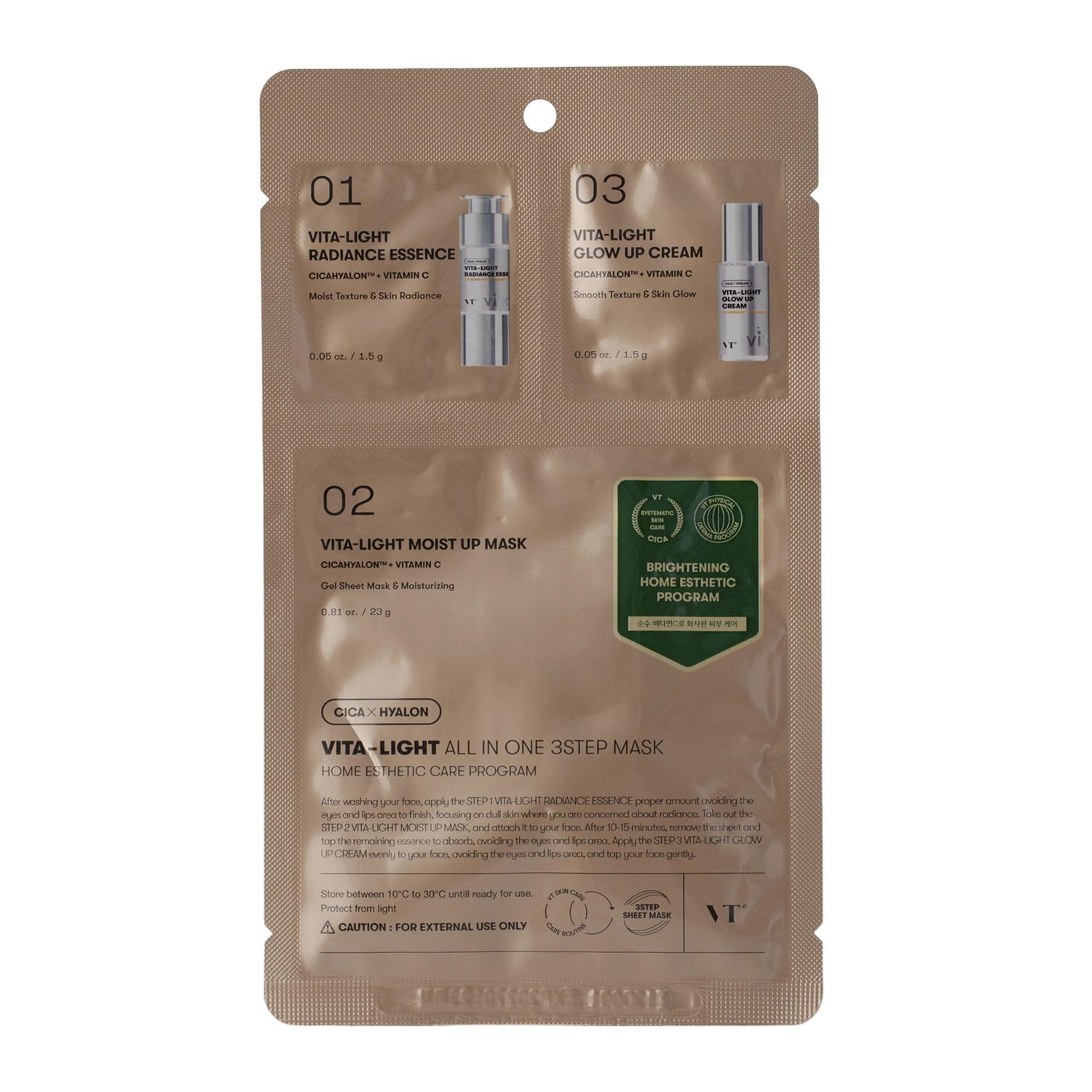 VT Cosmetics - Vita-Light All In One 3Step Mask - Izgaismojoša Auduma Maska Sejai - 1,5g+1,5g+25g