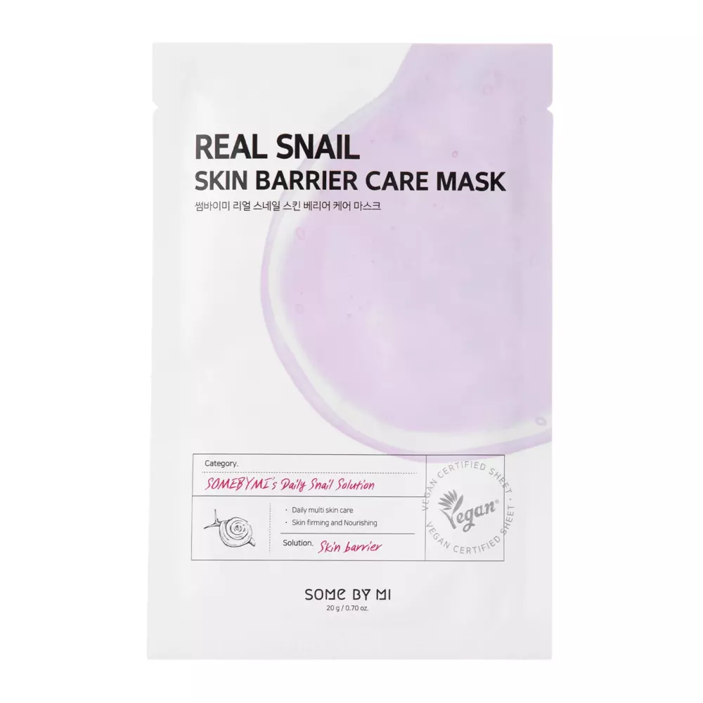 Some By Mi - Зміцнювальна тканинна маска з муцином равлика - Real Snail Skin Barrier Care Mask - 20g